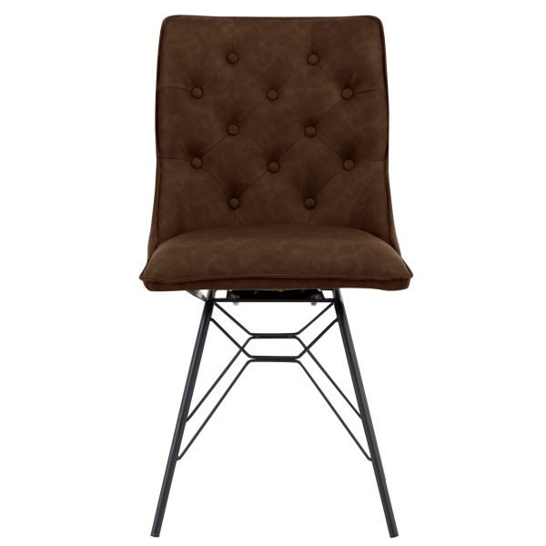 Studded Back Ornate Legged Dining Chair Brown front scaled