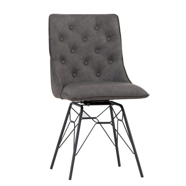 Studded Back Ornate Legged Dining Chair Grey