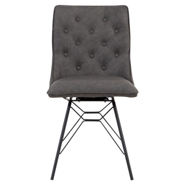 Studded Back Ornate Legged Dining Chair Grey front scaled
