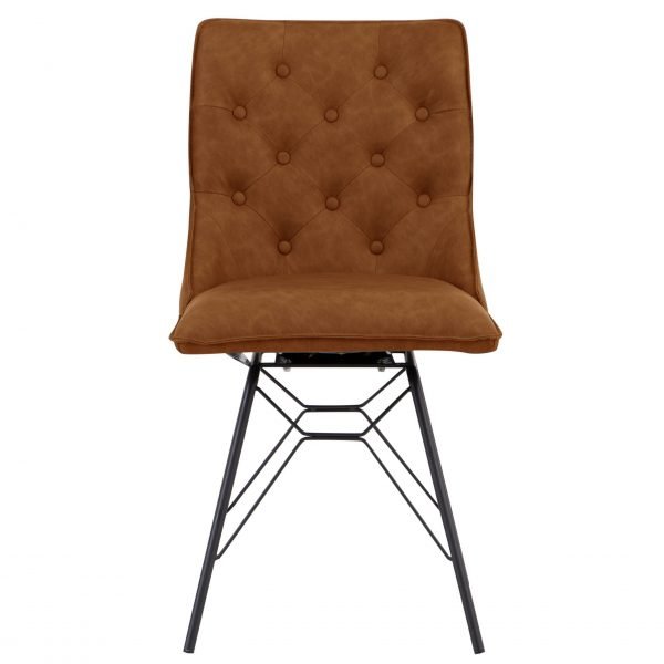 Studded Back Ornate Legged Dining Chair Tan front scaled
