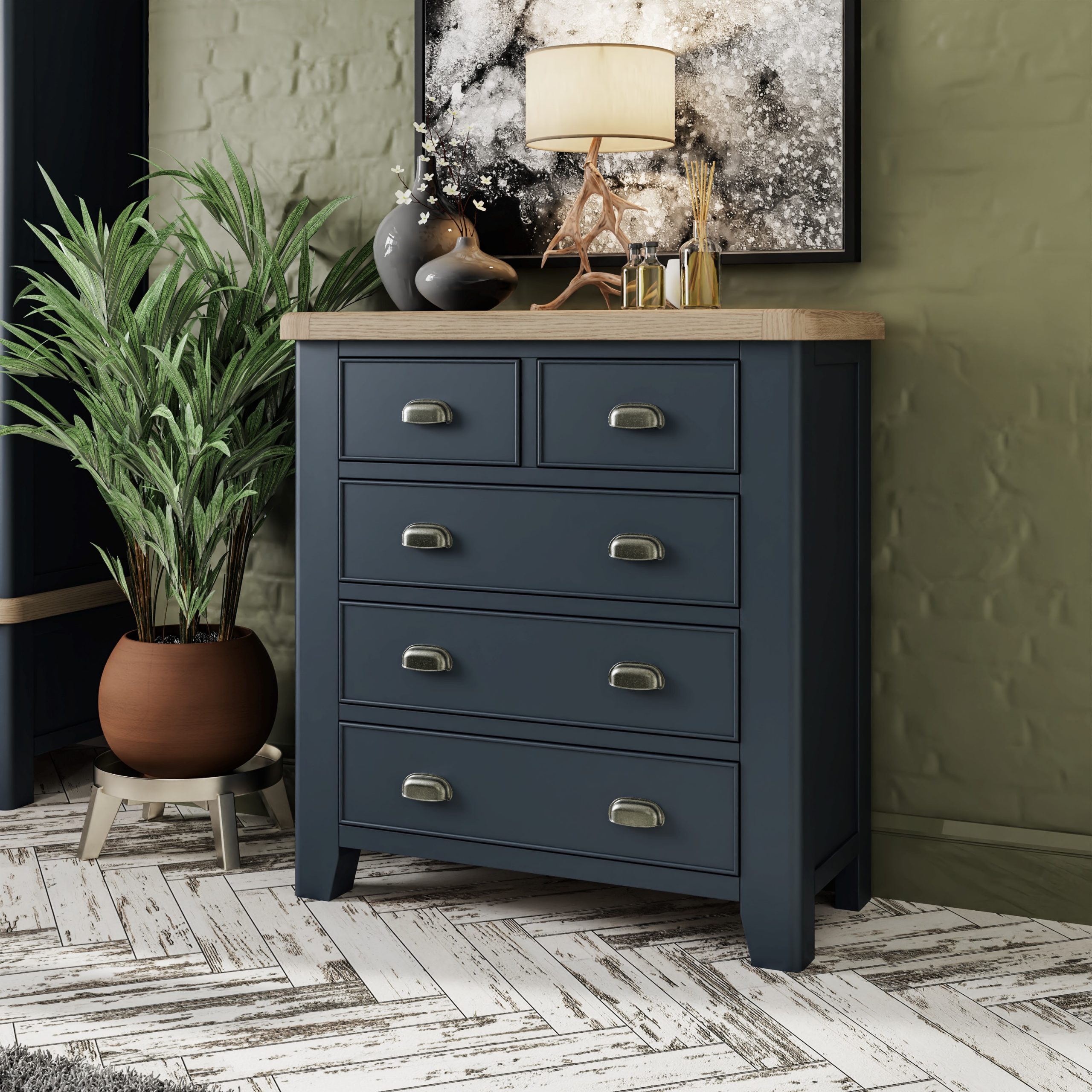Blue Ryedale 5 Drawer Chest of Drawers