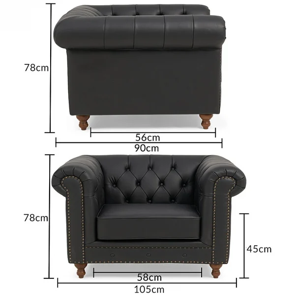 Montrose Black Leather Armchair dimensions