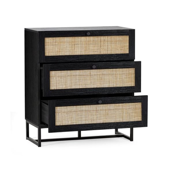 Padstow Black and Rattan Drawer Chest