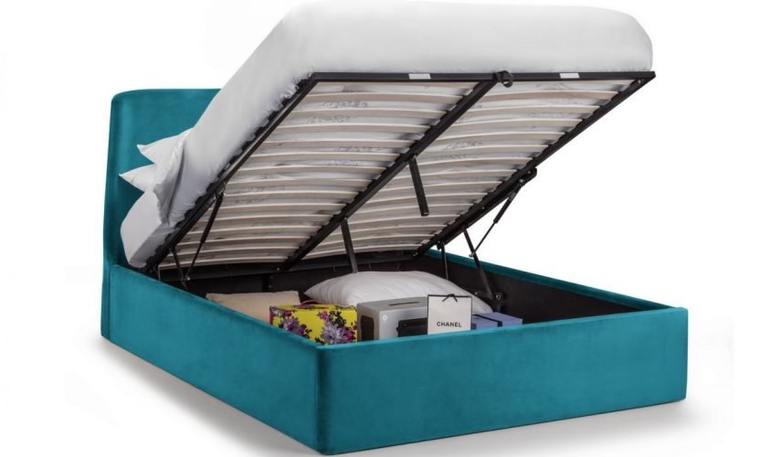 frida teal ottoman dressed angled open