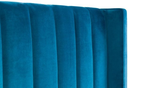 langham bed teal headboard corner detail