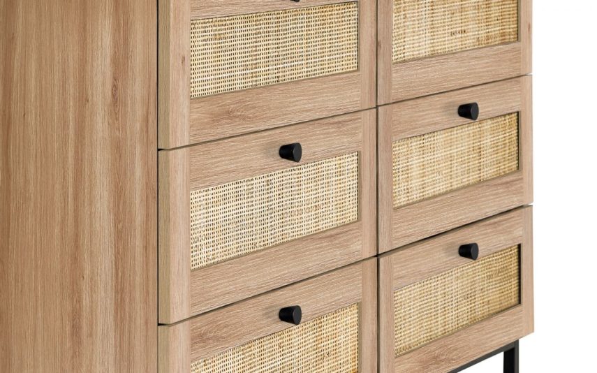 padstow oak drawer chest rattan detail