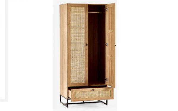 padstow oak wardrobe open doors drawers