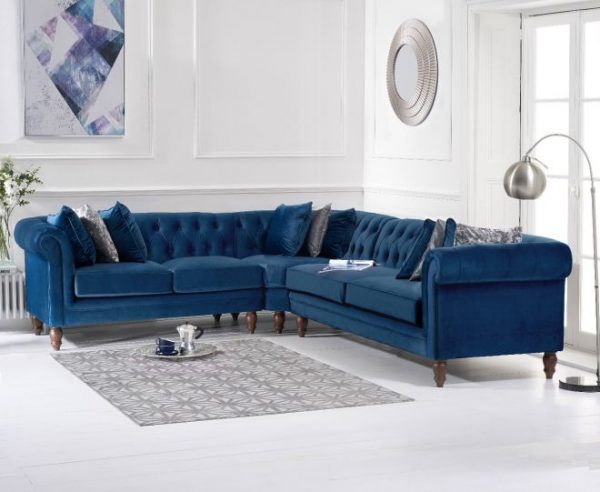 pt lauren blue velvet x medium corner sofa