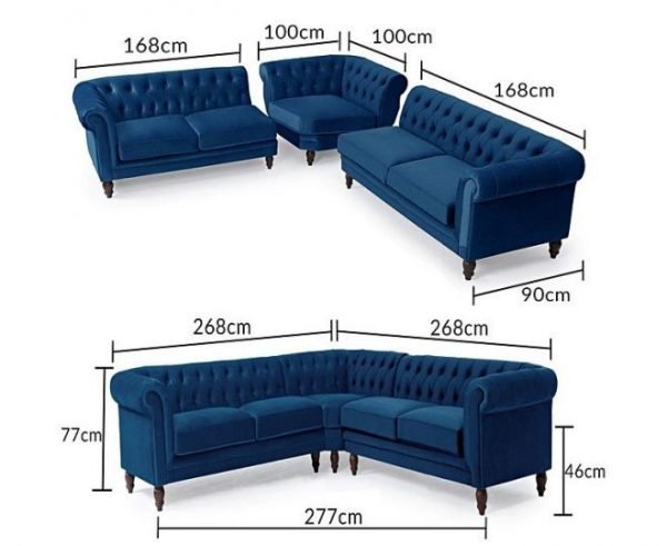 pt lauren blue velvet x medium corner sofa measurements