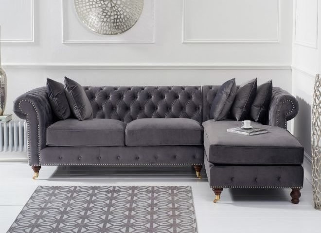 pt fiona grey velvet cm right facing chaise sofa dressed rh