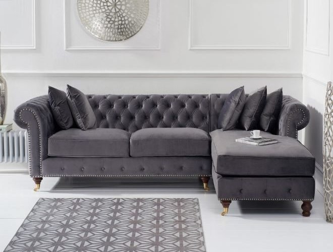 pt fiona grey velvet cm right facing chaise sofa dressed rh