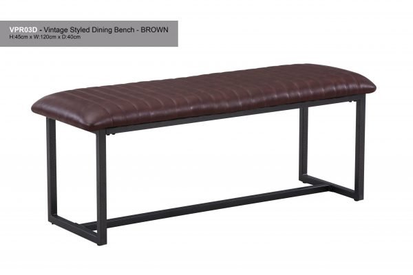 Vintage Styled Brown PU Leather Dining Bench Hero