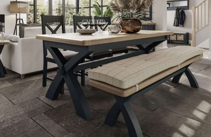HOP Dining Occasional Blue M Cross legged Fixed Top Table