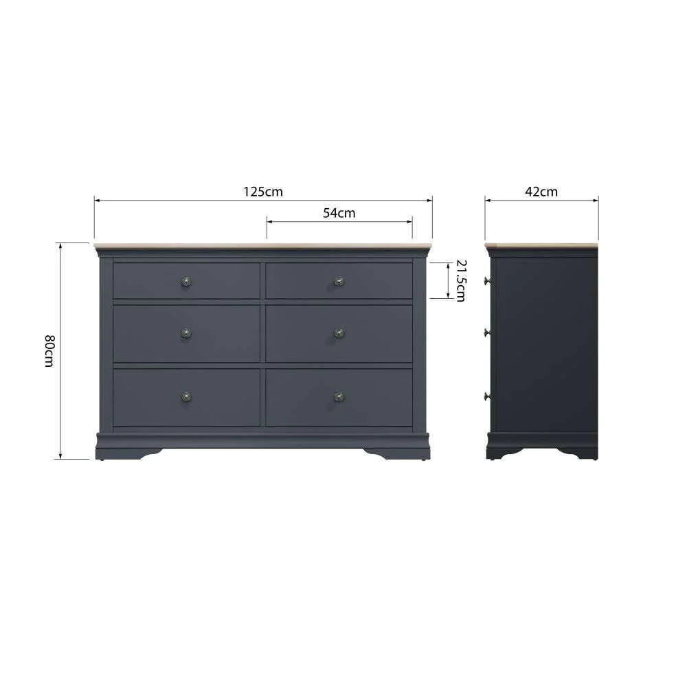 SW OAK Bedroom 6 Drawer Chest Dark Grey Only Oak Furniture