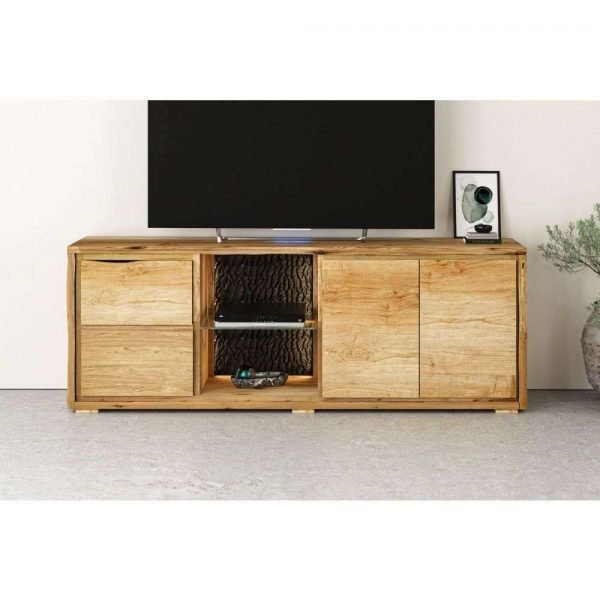TV Cabinet with LED Light Natural Finish