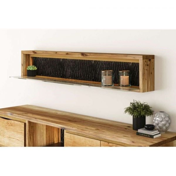 Wall Shelf with LED Light Natural Finish Hero
