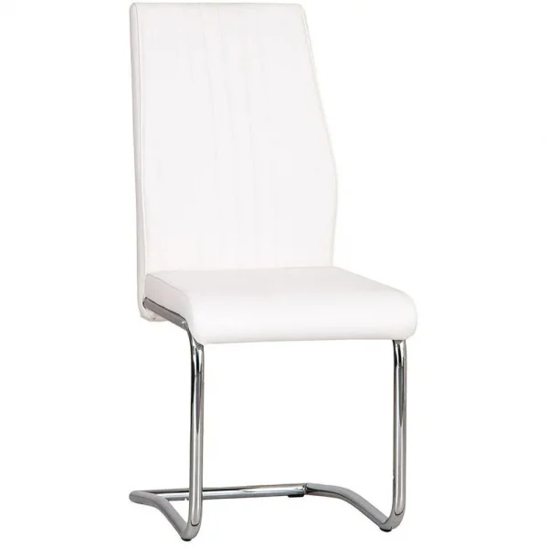White Faux Leather Cantilever Dining The Chair with Chrome Base Hero