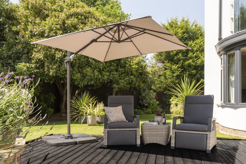 Royce Junior Square 2.5m Taupe Cantilever Parasol - Image 1