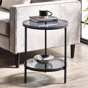 chicago round lamp table with shelf roomset