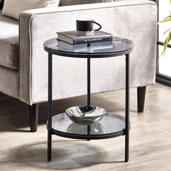 chicago round lamp table with shelf roomset