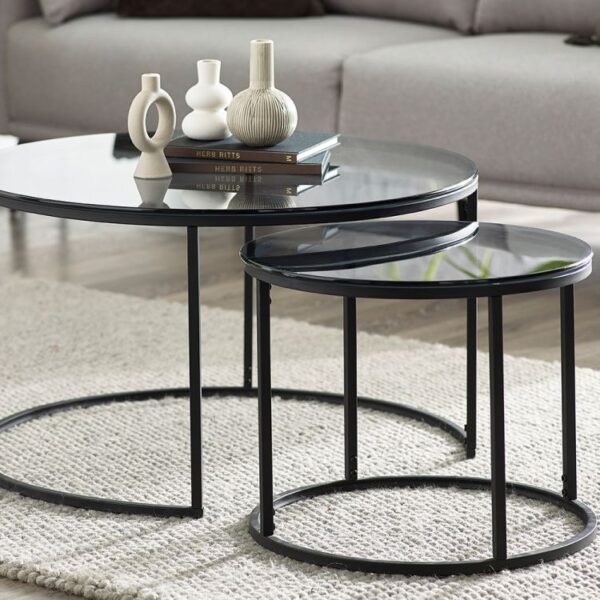 chicago round nesting coffee tables roomset