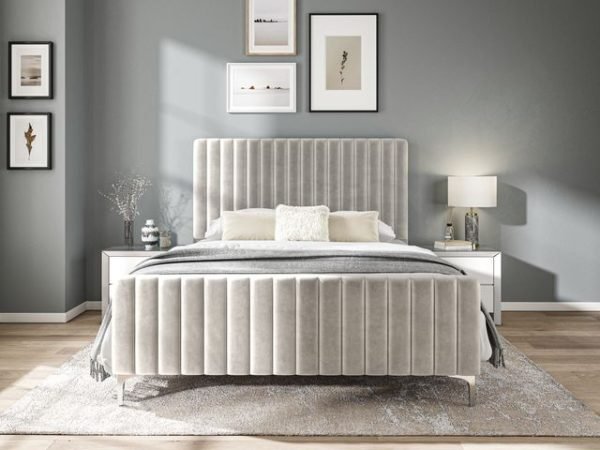 5'0 Fabric Bedframe - Silvery Grey - Velvet