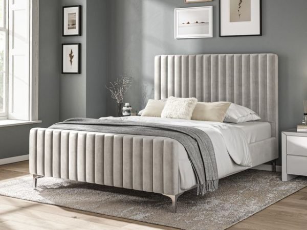 5'0 Fabric Bedframe - Silvery Grey - Velvet
