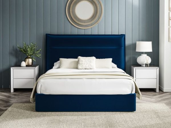 4'6 Fabric Bedframe Ottoman  - Royal Blue - Velvet