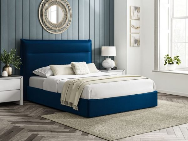 4'6 Fabric Bedframe Ottoman  - Royal Blue - Velvet