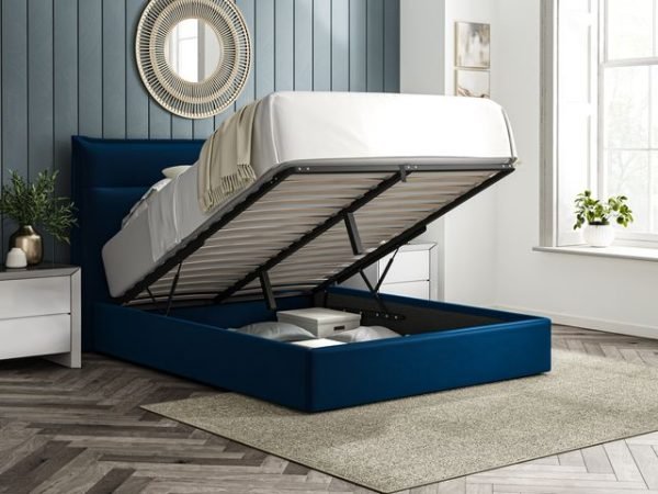 4'6 Fabric Bedframe Ottoman  - Royal Blue - Velvet