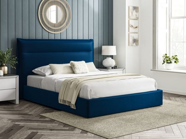 5'0 Fabric Bedframe Ottoman  - Royal Blue - Velvet