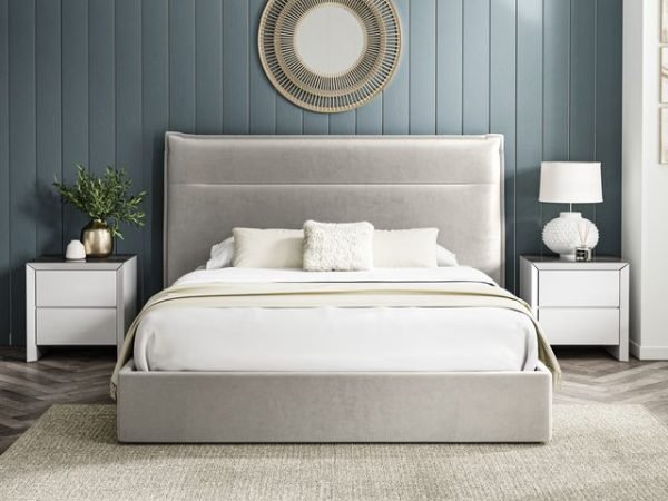 5'0 Fabric Bedframe Ottoman  - Silvery Grey - Velvet