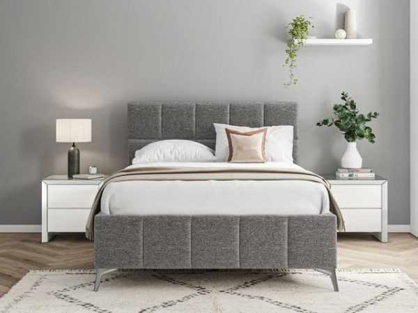 4'6 Fabric Bedframe - Dark Grey - Linen
