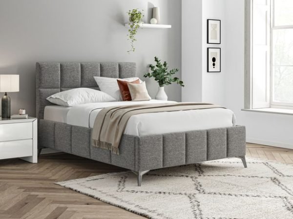 4'6 Fabric Bedframe - Dark Grey - Linen