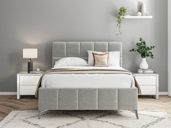 4'6 Fabric Bedframe - Grey - Linen