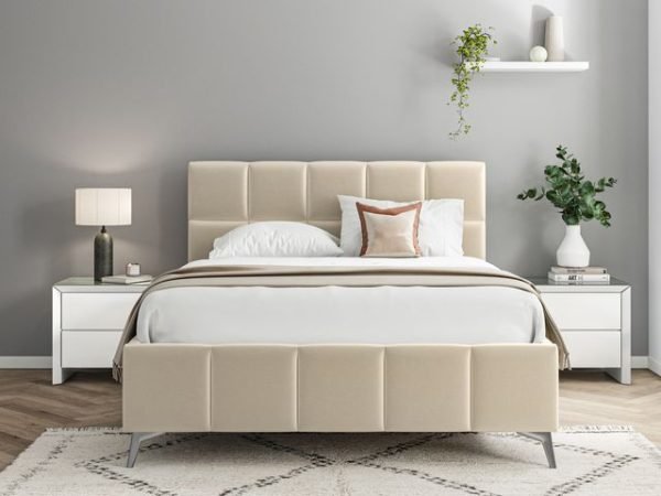 5'0 Fabric Bedframe - Beige - Linen