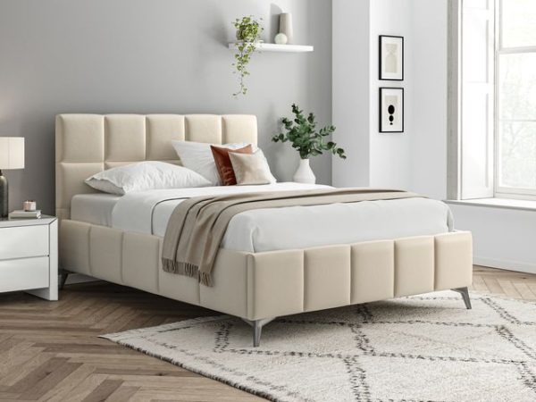 5'0 Fabric Bedframe - Beige - Linen
