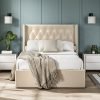 4'6 Fabric Bedframe Ottoman  - Beige - Linen