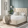 4'6 Fabric Bedframe Ottoman  - Beige - Linen