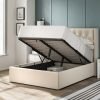 4'6 Fabric Bedframe Ottoman  - Beige - Linen