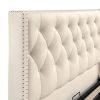 4'6 Fabric Bedframe Ottoman  - Beige - Linen