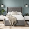 4'6 Fabric Bedframe Ottoman  - Dark Grey - Linen