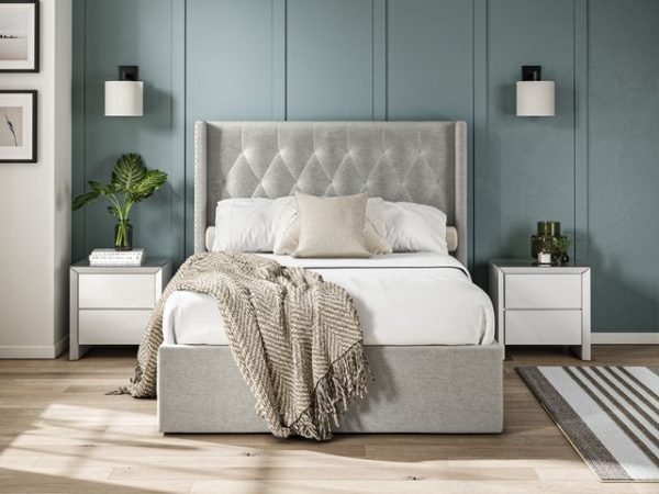 4'6 Fabric Bedframe Ottoman  - Grey - Linen