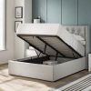 4'6 Fabric Bedframe Ottoman  - Grey - Linen