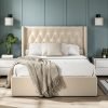 5'0 Fabric Bedframe Ottoman  - Beige - Linen