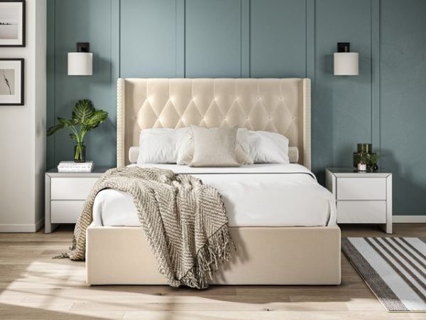 5'0 Fabric Bedframe Ottoman  - Beige - Linen
