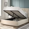 5'0 Fabric Bedframe Ottoman  - Beige - Linen
