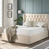 5'0 Fabric Bedframe Ottoman  - Beige - Linen