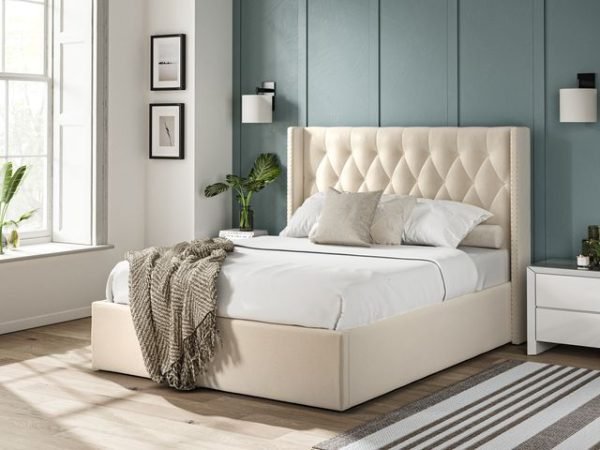5'0 Fabric Bedframe Ottoman  - Beige - Linen