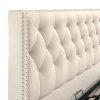 5'0 Fabric Bedframe Ottoman  - Beige - Linen
